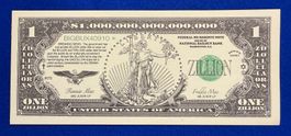 **1 Zillion Dollar USA Fantasie-Gedenknote-Testnote UNZ**