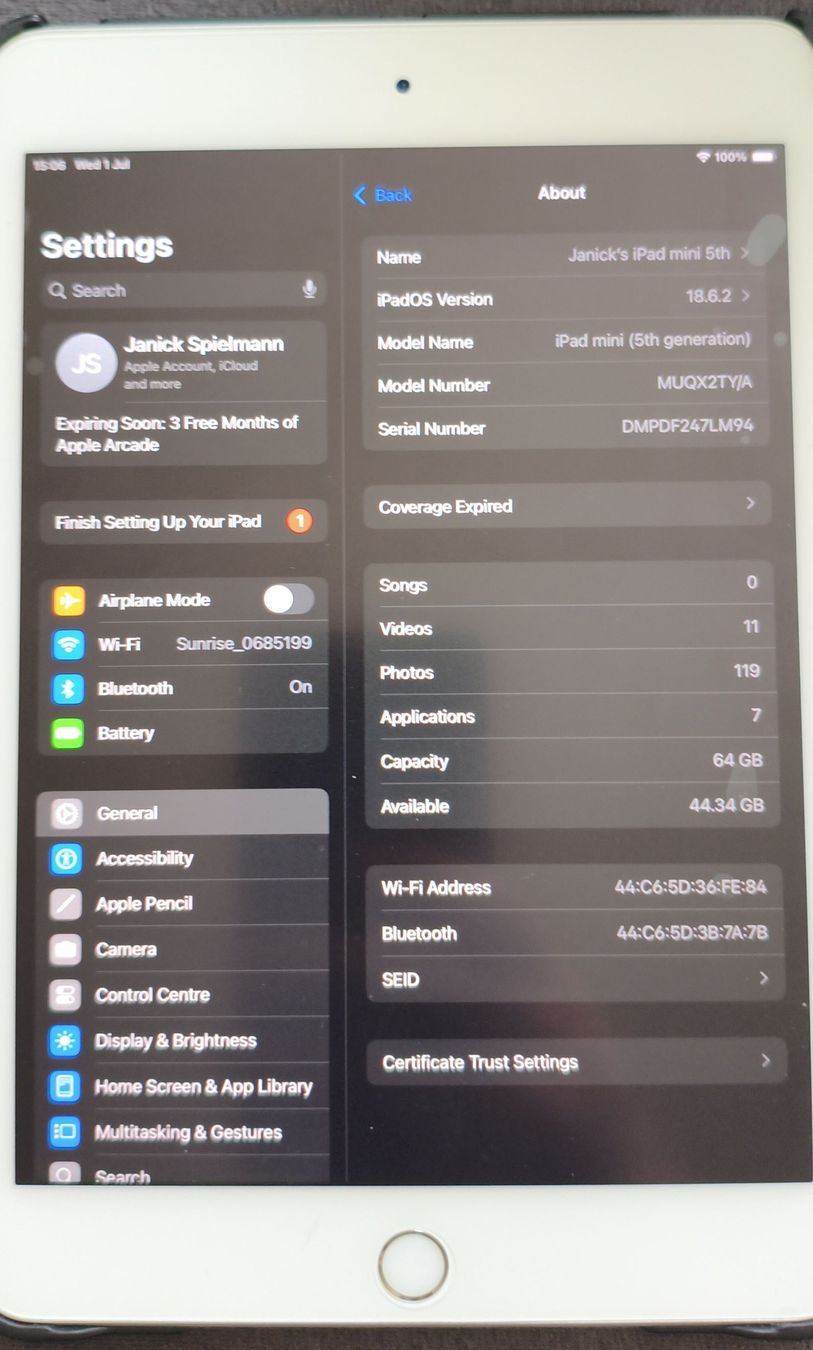 Apple Tablettes PC: Apple iPad mini 5th Gen 64GB Silver WiFi – D'occasion à Bern par Janick.Spielmann