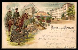 Lithographie Aarau, Infanterie-Kaserne, Kavallerie-Kaserne, 