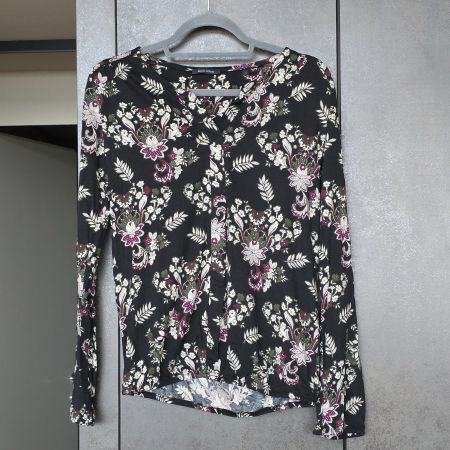 🐸 MARC O'POLO BLUSE S TOP OBERTEIL SCHWARZ BLUMEN LANGARM