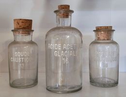 3x Apothekerflaschen Glas Um 1930