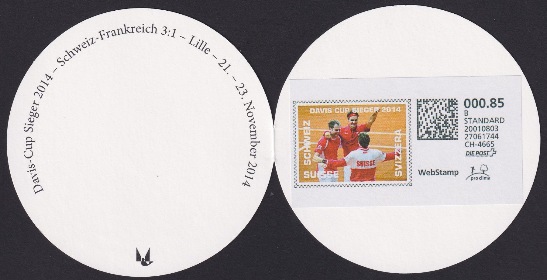 Tutti i francobolli: 2014, DAVIS CUP (Sieger) Markenheft mit Roger Federer. – Usato da Sursee venduto da Luzernerraute 1