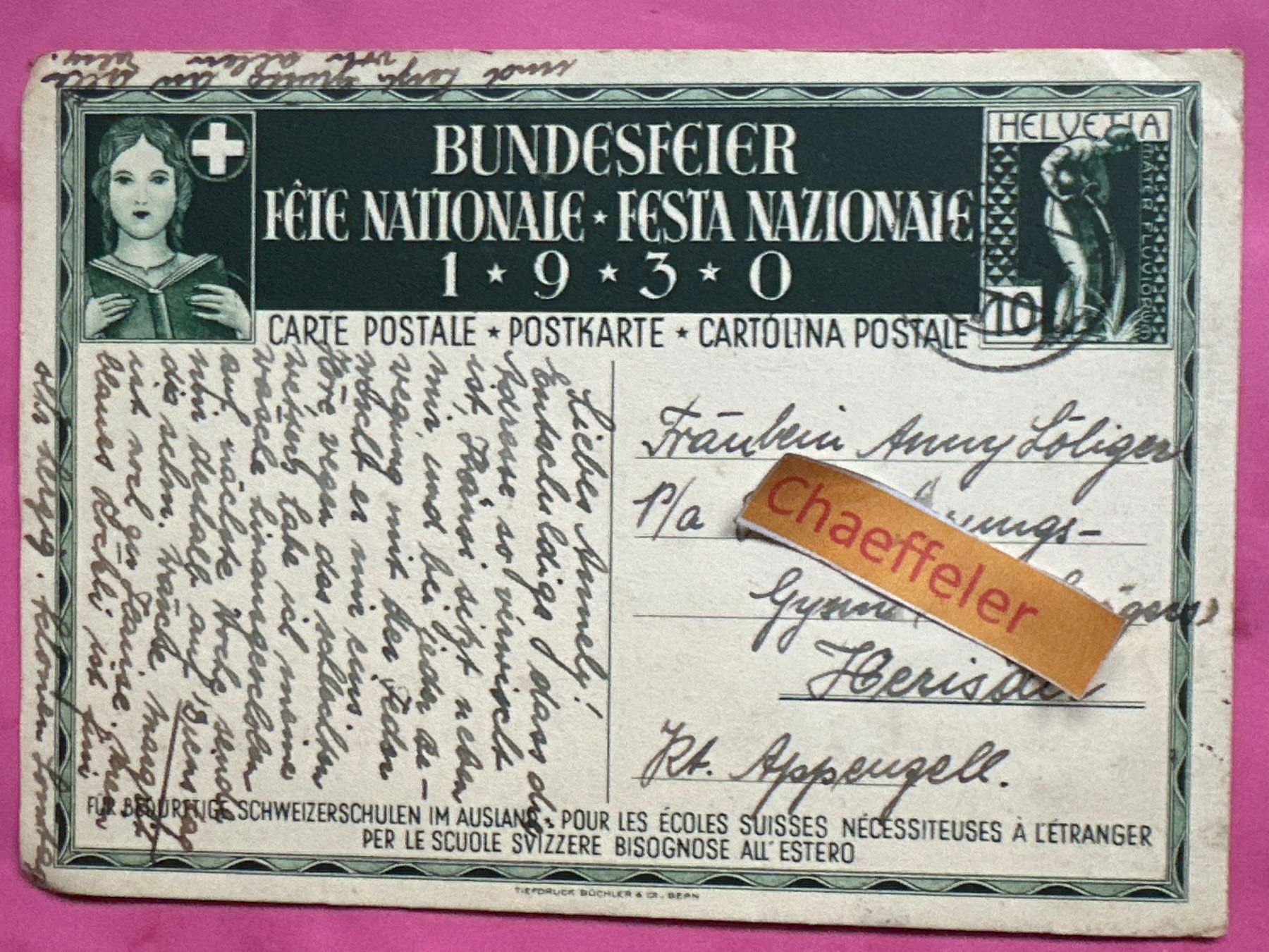 Cartoline postali: 1930 Bundesfeier – Usato da Zürich venduto da Chaeffeler 1