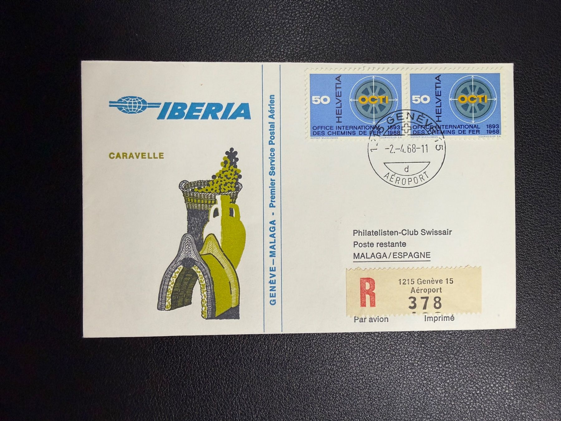 Tutti i francobolli: Iberia Erstflugbrief Genf - Malaga 1968 – Usato da oberrüti venduto da jeanmei