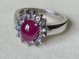 Rubin-Tansanit Schmuckring, Silber 925, Gr. 55, NEU