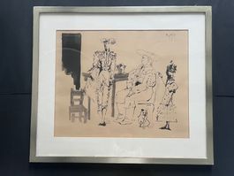 Picasso Lithographie „Deux Picadors et Femme“ 1959, gerahmt