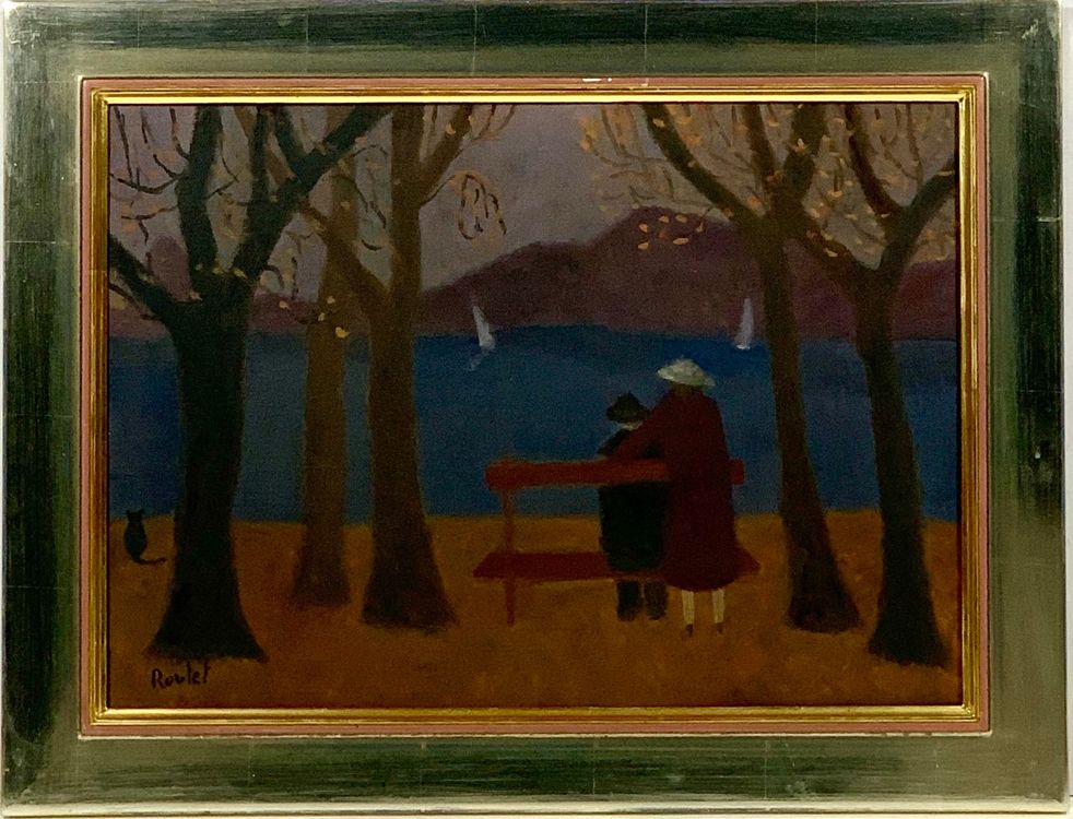 Henry Roulet (1915-1995) Gemälde Parkszene mit Katze (Gebraucht) in ...