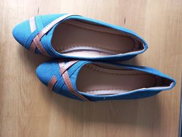 Schicke Damen Ballerinas, Jeansstoff, Grösse 37