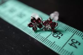 Granat Rot  Blume  Zirkon  Ohrstecker 9mm Silber Sehr Schön
