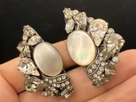 Elegante Vintage Ohrringe mit Strass und Perlmutt