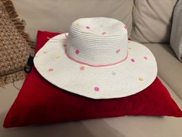 Sommerlicher Strohhut mit Punkten Gr. 104  neu