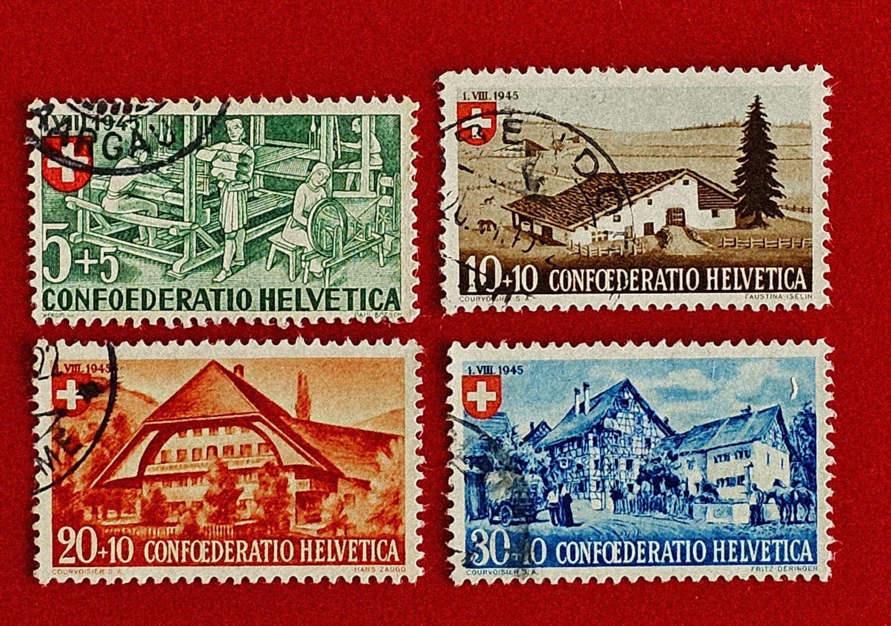Alle Briefmarken: PRO PATRIA SATZ 26 - 29 1945 GESTEMPELT – Gebraucht aus Düdingen von Quartierstrasse