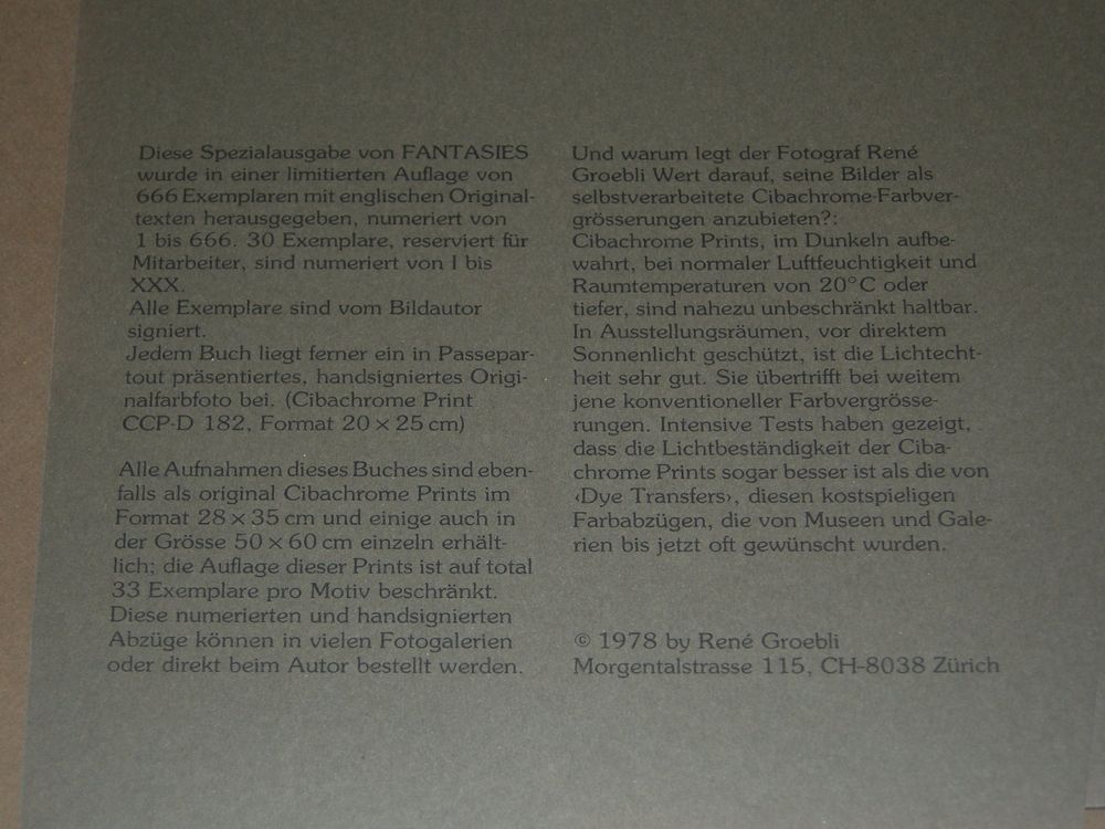 René Groebli Fantasies 1978 Signiert mit Print Akt Erotik  