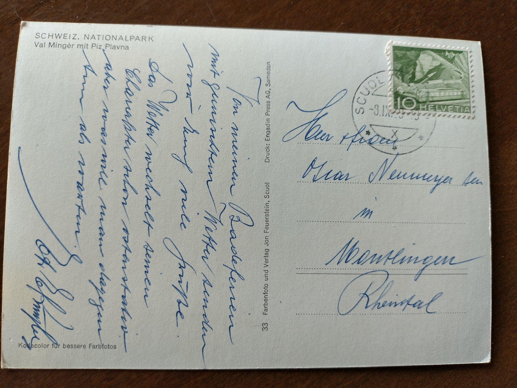 Ansichtskarten: Postkarte: Nationalpark 1960 – Gebraucht aus Wildhaus von Hukwildhaus 1