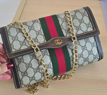 Gucci Vintage Clutch/Schultertasche Canvas Leder Braun  GG