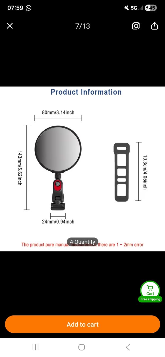 Tutti pezzi di ricambio per scooter: Bike and E-scooter Mirror – Nuovo (secondo la descrizione) da Zürich venduto da Asimpleguy 2
