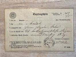 1875 PTT-Formular: Empfangsschein Nr. 3150 SCHWARZENBURG