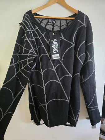 Pullover Heartless Spinnennetz schwarz grau L neu Halloween 