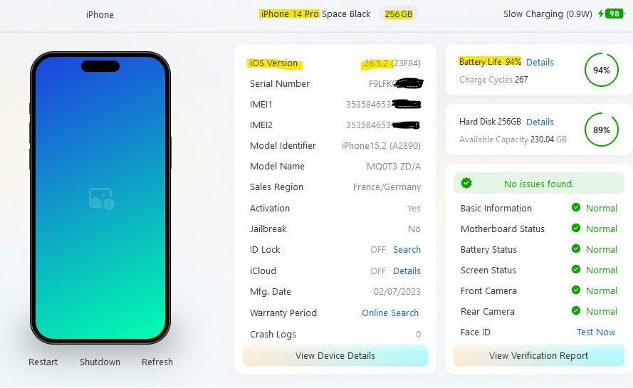 Apple Handys / Smartphones: iPhone 14 Pro - Space Black 256 GB - 94% Batterie – Gebraucht aus Salavaux von cqdx 5