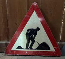 Verkehrsschild Baustelle Dreieck Aluminium Retro Vintage