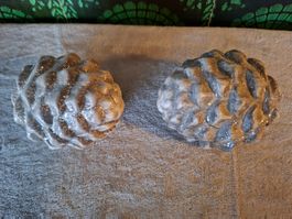 Hübsche Dekoration Tannenzapfen 2er Set taupe glitzernd neu