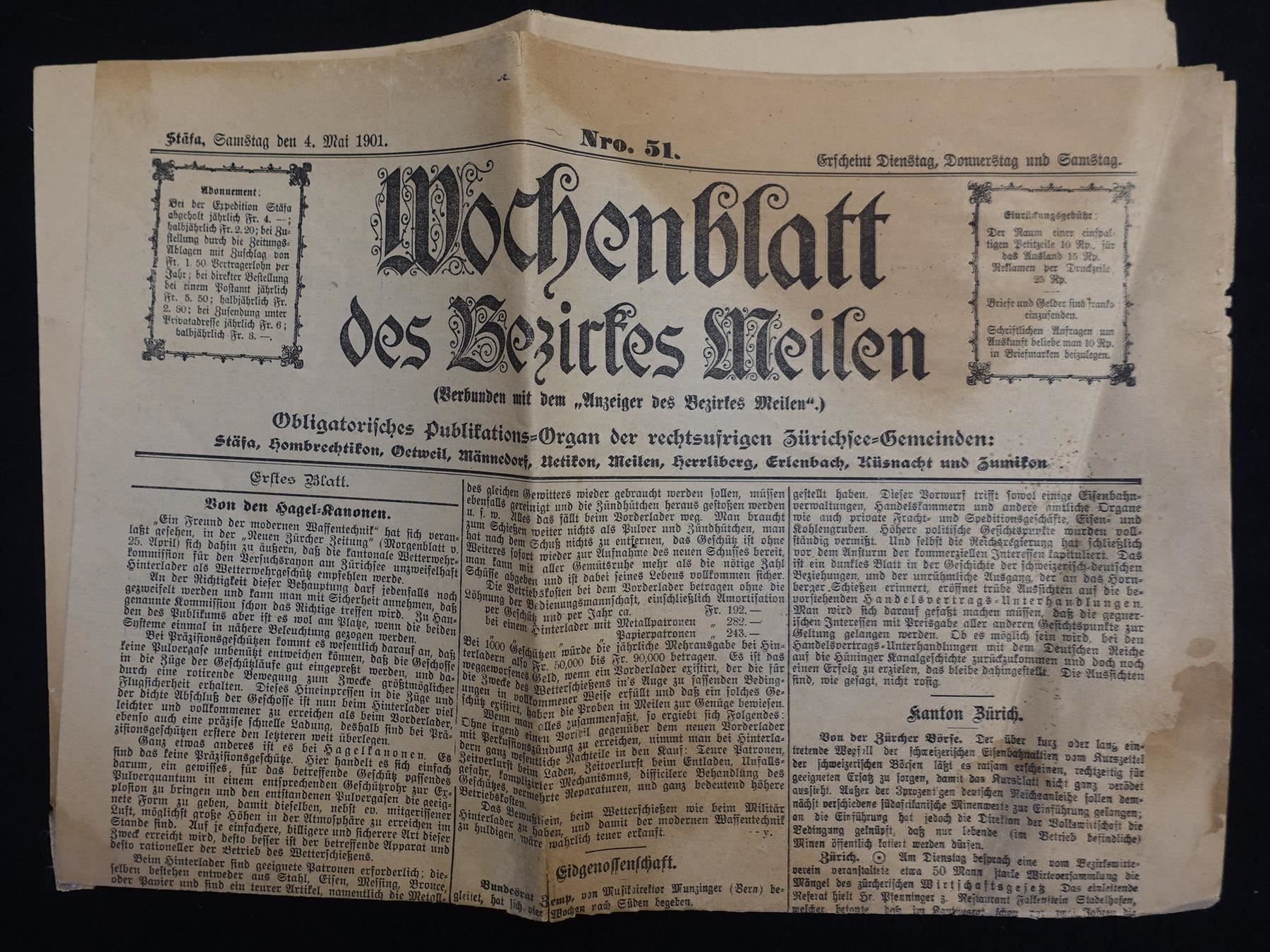 Calendari: Wochenblatt des Bezirks Meilen - 1901 – Usato da Gutenswil venduto da Optico 1
