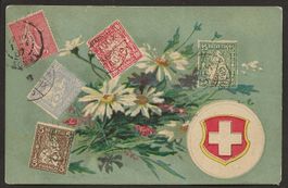 um 1905 Briefmarkensprache Sitzende Helvetia Karte Schweiz
