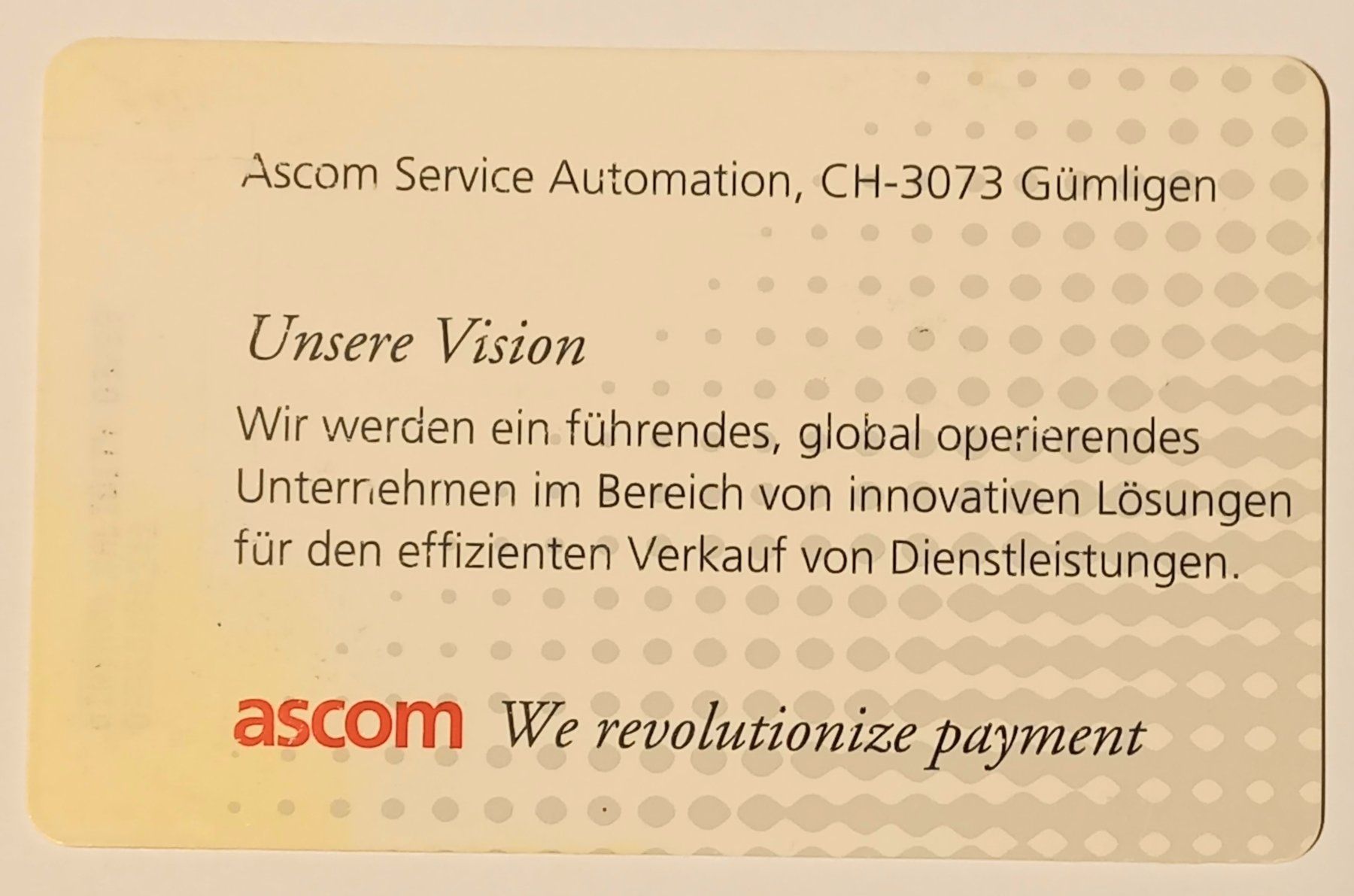 Swisscom Schede telefoniche: Taxcard Ascom - CH – Usato da Niederuzwil venduto da lubimaja 1