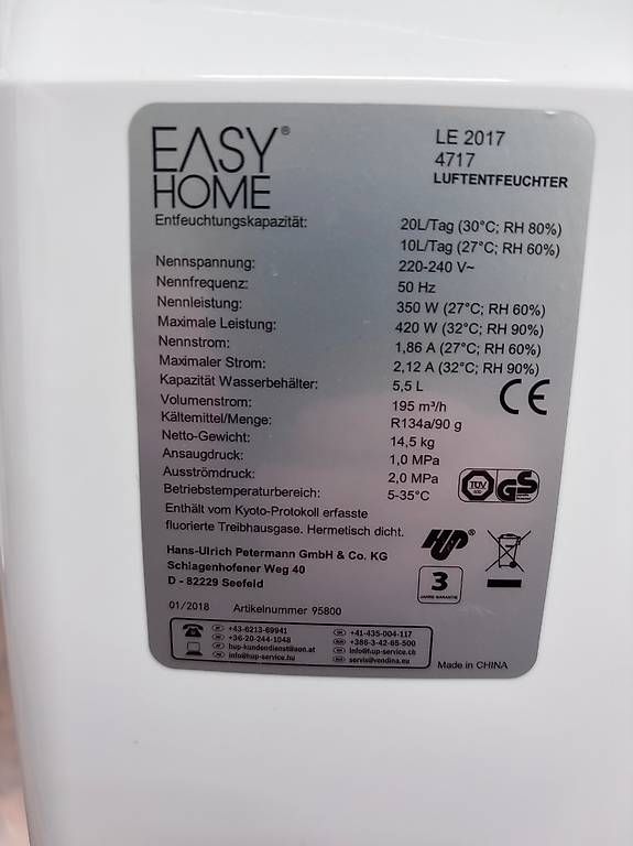Deumidificatori: Luftentfeuchter Easy Home 20L/24h – Usato da Büsserach venduto da Ampa 3
