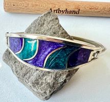 Vintage Armreif Alpaca Mexico Emaille-Inlay violet-türkis