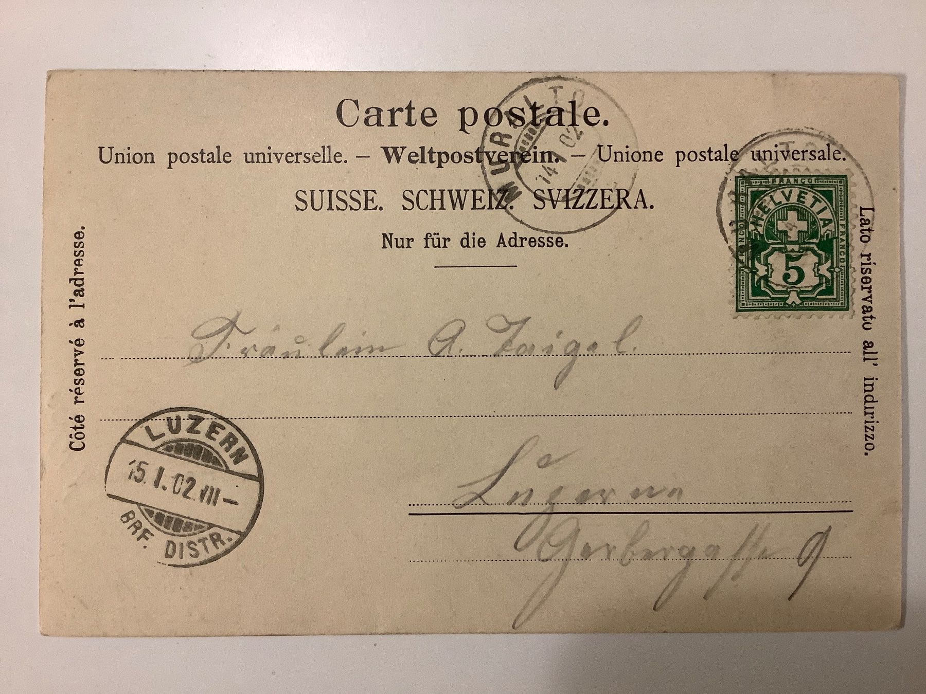 Cartoline postali: ALTE ANSICHTSKARTE, LOCARNO MURALTO, FRANKIERT 1902 – Usato da Ostermundigen venduto da L29 1