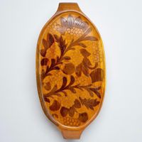 Grand plateau bois exotique sculpté à la main motif vegetal