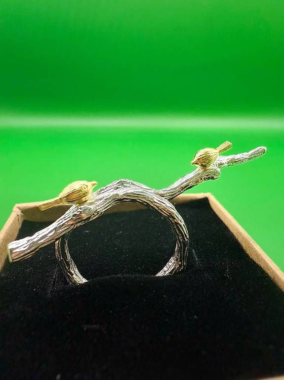 Anelli: Silberring mit zwei goldenen Vögeln – Usato da Thalwil venduto da han_2b8c 1