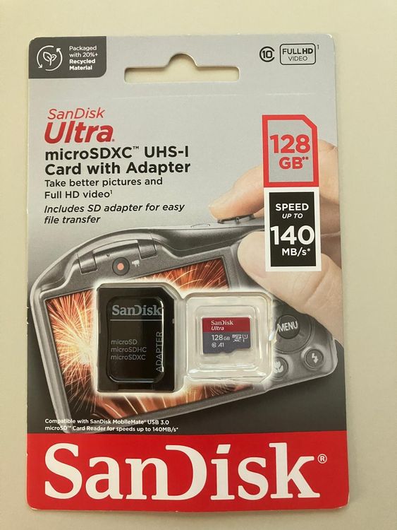 Scheda SanDisk Ultra Micro SDXC 128GB Classe 10 Con Adattatore Per Telefono Tablet