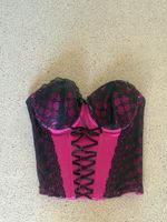 Corset rose noir dentelle satin T36 EU neuf
