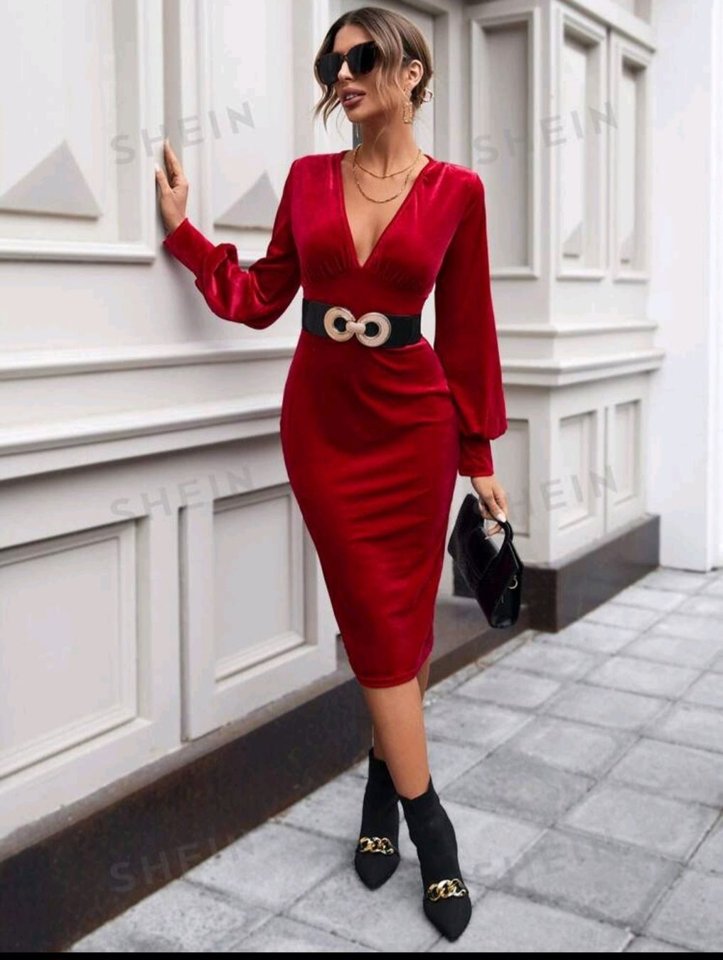 Shein Vestiti: rotes Samtkleid gr.S-M.Neu! – Nuovo (secondo la descrizione) da Basel venduto da O-MEGA 5