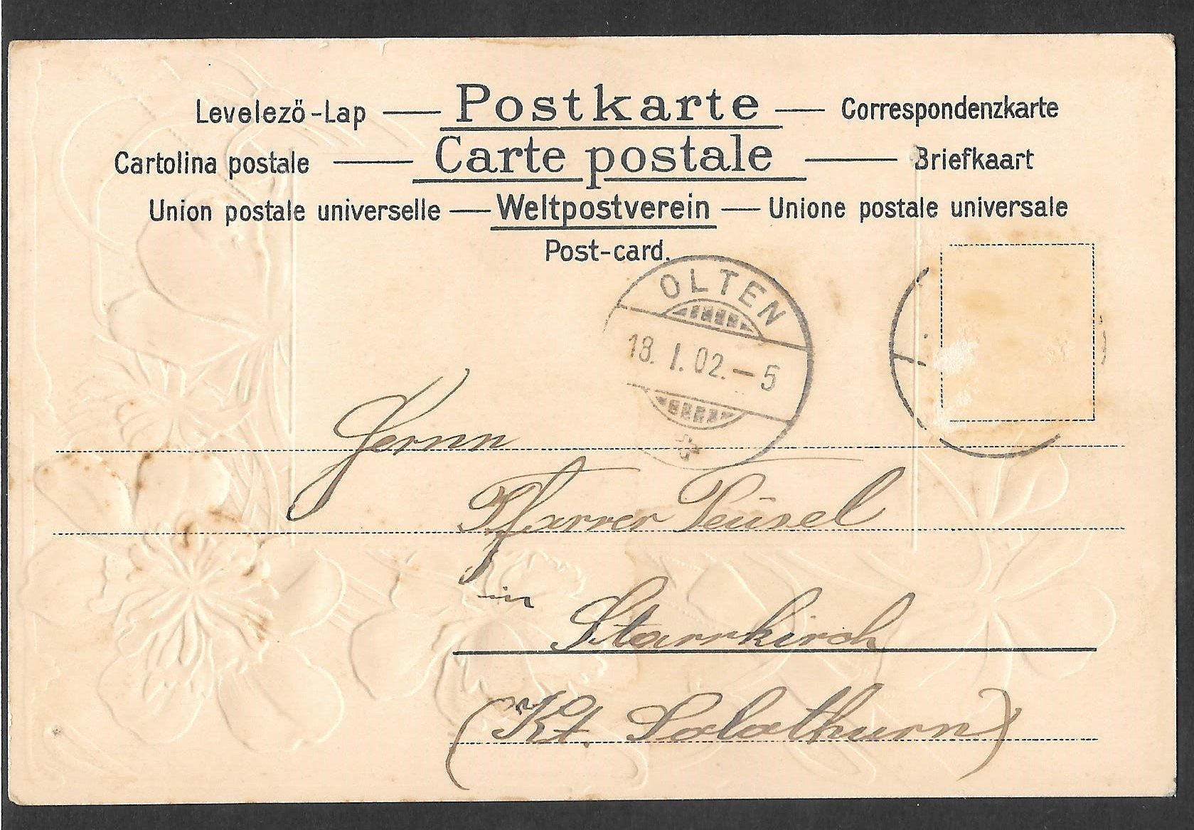Cartoline postali: Olten Prägekarte mit Blumen – Usato da Olten venduto da clotaldi 1