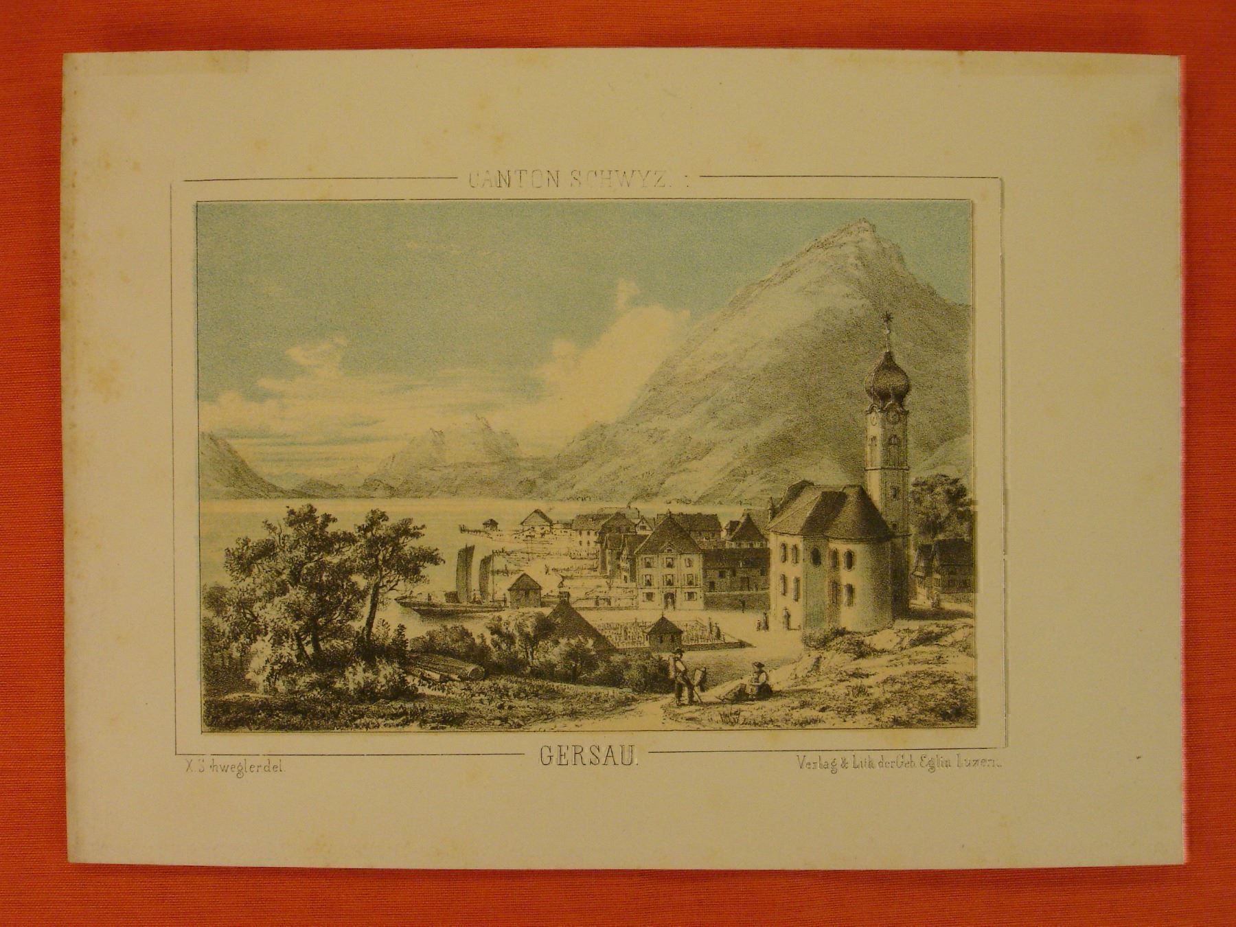 Grafica & Litografie: GERSAU, FARBLITHOGRAPHIE UM 1840 – Usato da Grüningen venduto da Kartensammler