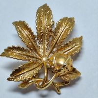 Vintage Exquisite Brosche Beeren Gold Strass Blätter #C3