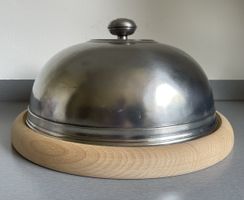 Servierhaube mit Holzbrett Zinn Handarbeit neu