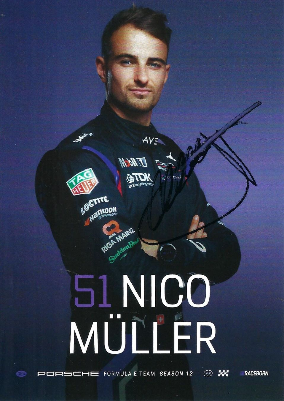 Autografi: Autogrammkarte; Nico Müller, Formel E 25/26 – Usato da Aarburg venduto da Hktm