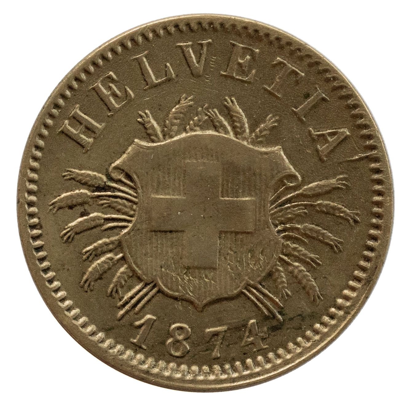 Alle Münzen: Schweiz / Suisse - 5 Rappen - 1874 – Gebraucht aus Rotkreuz von Swiss-Coins