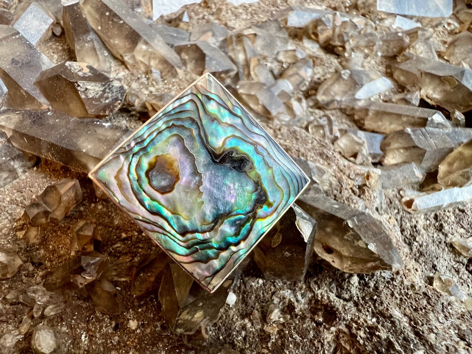 Anelli: Statement Ring quadratisch 925 Silber Abalone Paua Muschel – Nuovo (secondo la descrizione) da Bern venduto da Jiffy 1