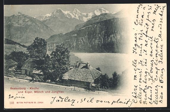Cartoline postali: Beatenberg, Kirche mit Eiger, Mönch und – Usato da Berlin venduto da bartko-reher