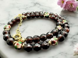 Unikat 💎 Kette Glasperlen,  Cloisonnè-Perlen 18 K vergoldet
