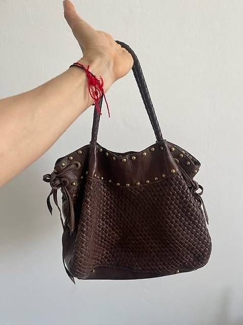Sac à Main Coccinelle Vintage En Cuir - Noir Imitation Croco - Occasion Très Bon État