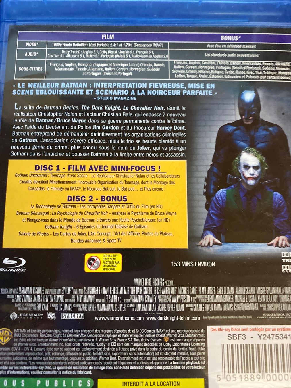 Alle DVDs: THE DARK KNIGHT - DEUX DISCS - BLURAY – Gebraucht aus Le Brassus von cinema13 1