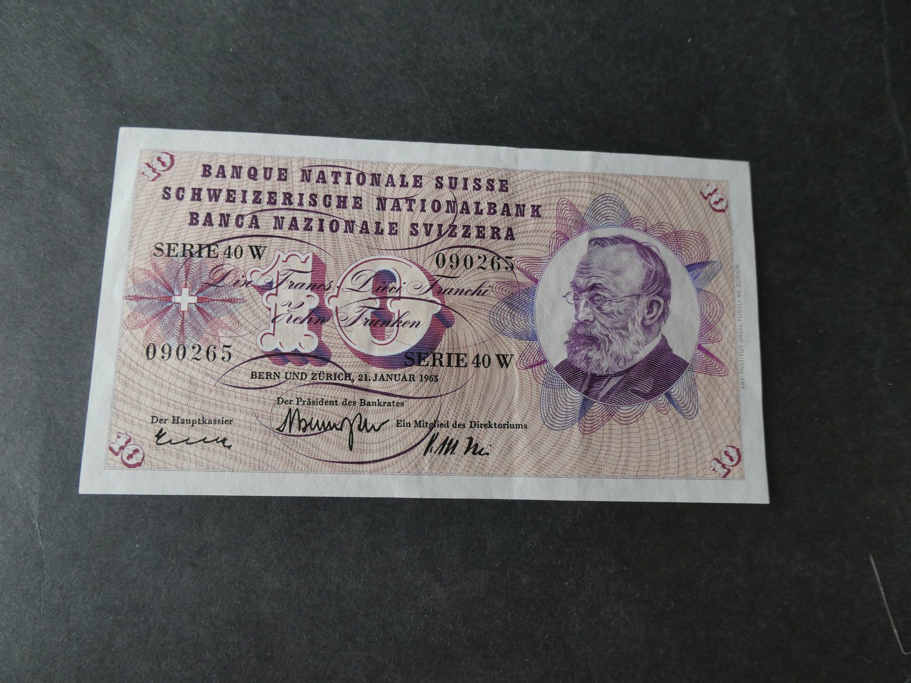 Banknoten: Schweiz 1965, 10 Franken – Gebraucht aus Hinterforst von Rohusri