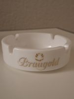 Braugold Werbe-Aschenbecher Porzellan Weiss Gold Vintage