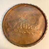 Antike Kupferplatte mit Fischmotiv - Durchmesser 52cm